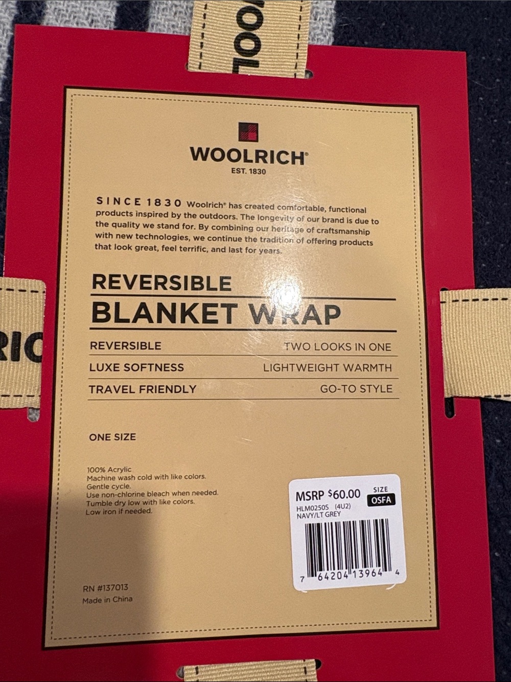 Woolrich Navy and light gray Plaid Blanket Wrap - Picture 3 of 3